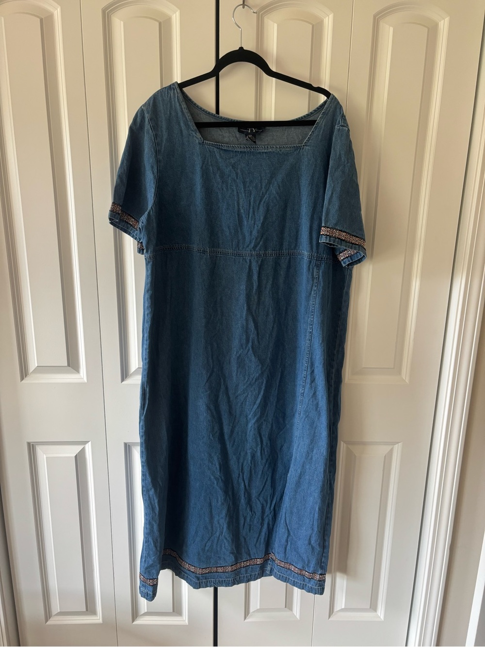 Ty Blue Denim Midi Plus Size Dress with Embroidered Trim